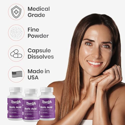 newlife naturals - boric acid suppositories for women ph balance pills - 600mg - feminine care - vaginal odor itching discharge bv  made in usa  30 capsules