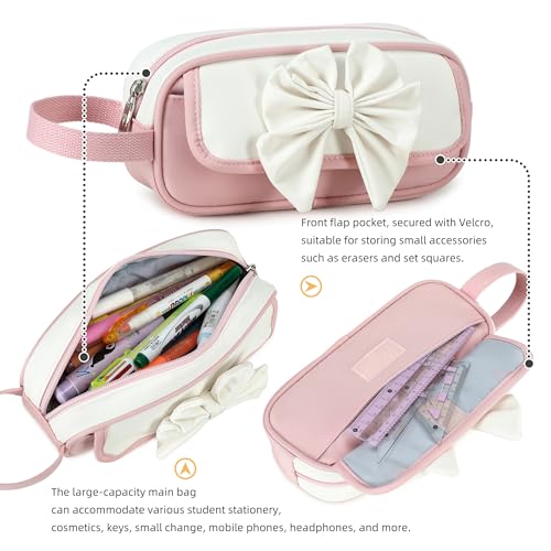 Image of Large Pencil Case for Girls Teens Kids School Zipper Pencil Pouch Pink