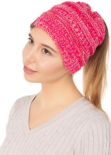 Preisvergleich Produktbild Occulto Wintermütze / Strickmütze mit Lochausschnitt für Pferdeschwanz / Beanie in verschiedenen Farben (Pink)