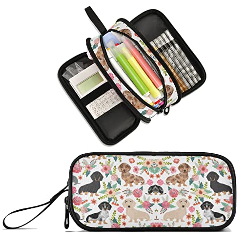 XUWU Dachshund Dog Large Capacity Pencil Case cute dachshunds Sausage Dogs Makeup Pouch Office School Large Storage Pen Bag 3 Compartment pencil box for Adults School Teen Girl Boy Men Women