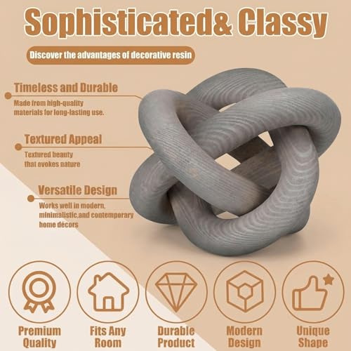 Image of Yalikop 3 Link Wood Knot Decor Rustic Home Decor Accents Hand Carved Coffee Table Decoration, Boho Chain Link Decoration, Modern Shelf, Rustic Objects for Home Living Room Bedroom(Gray)