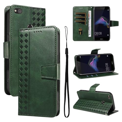 Jiajihua Wallet Cover Compatible with Huawei P8 Lite 2017 / P9 Lite 2017,Compatible with Honor 8 Lite Flip Stand Card Slot Phone Case Magnetic Clasp Lanyard Green