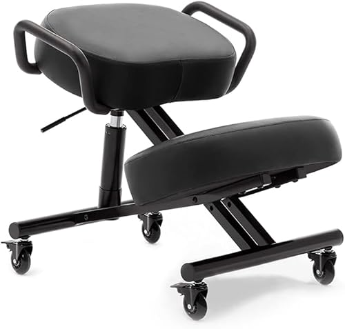 Silla ergonómica 512 AKONI, taburete ajustable para el hogar y la oficina, mejora tu postura, cojines gruesos y cómodos, ruedas de bloqueo (negro, disponible en Yaxa Peru