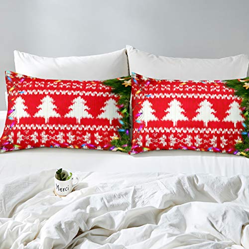 Erosebridal Children Christmas Comforter Cover Geometric Herringbone Quilt Cover For Kids Boys Girls Christmas Tree Pattern Abstract Red Bedding Set Full Size 1 Duvet Cover With 2 Pillow Cases #TOP2