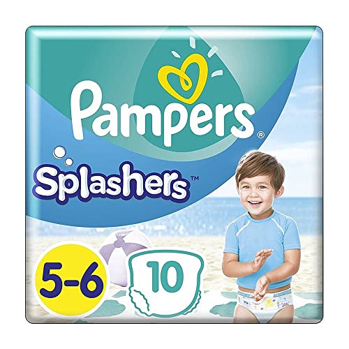Pampers - Pañales desechables para baño (talla 5-6, 14 kg+) para una protección óptima en el agua, 10 capas
