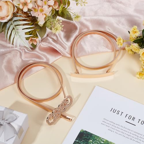 OLYCRAFT 2Pcs 2 Styles Skinny Metal CInch Belt Alloy Thin Light Gold Stretch Spring Waist Belt Stretch Elastic Pendant Chain Belts Stretchy Saree CInch Belts for Women's Dress Decoration4