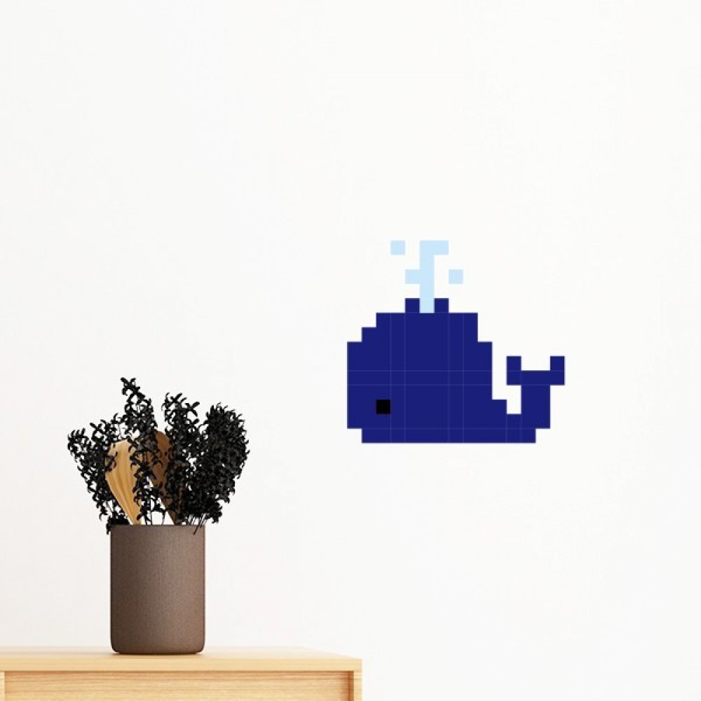 Sticker baleine bleue pixel d'été de 70cm pour créer une ambiance marine en chambre