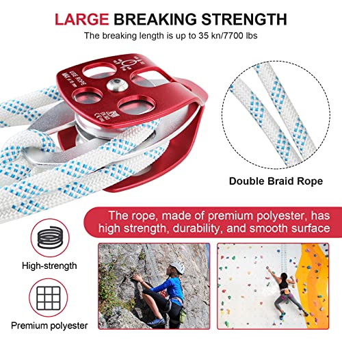 Pulley Block Twin Sheave Block And Tackle 2/5-1/2Inch 150Ft With Braid Rope 30-35Kn 6600-7705Lbs Capacity Easy Lifting Double Pulley Rigging Rope Great For Construction Work Moving Climbing #TOP3