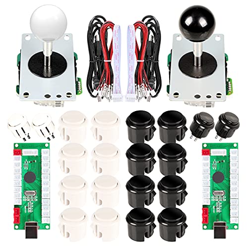 Arcade DIY Kits Controller USB Encoder para PC Juegos 8 Way Stick + 4x 24mm + 16x 30mm Botones para Arcade Cabinet Joystick Mame Raspberry Pi 1 2 3 KOF Partes Blanco/Negro