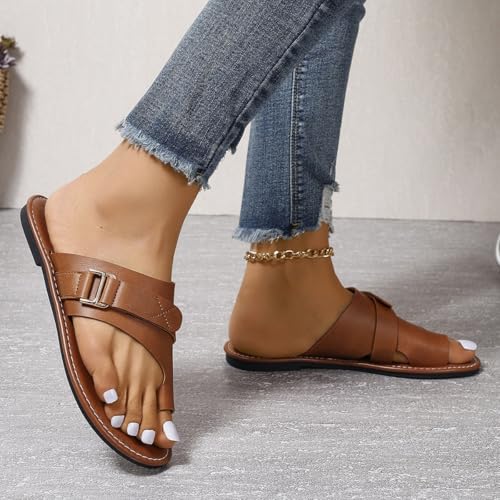 Summer Lightweight Sandals Premium Leather Flat Sandals Open Toe Ring Loop Strap Flip-flop Sandals For Women4