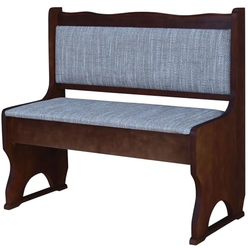 k koma Exclusivo banco de madera con respaldo de madera maciza de pino en nogal – tapizado en piel ecológica marrón – Nuevo y de alta calidad (85 cm)