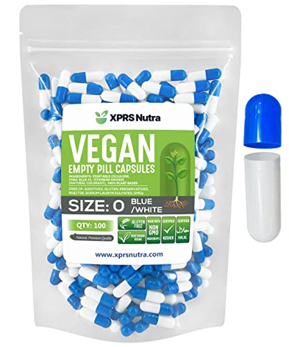 Image of XPRS Nutra Size 0 Empty Capsules - 100 Count Empty Vegan Capsules - Vegetarian Pills - DIY Vegetable Capsule Filling - Veggie Pill Caps for Do-It-Yourself Suplements (Blue /White)