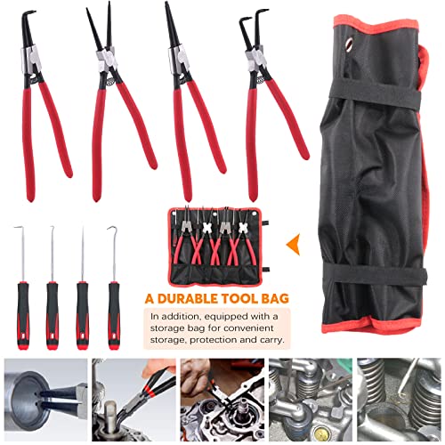 Rustark 8Pcs 13 Inch Snap Ring Pliers Heavy Duty Hook Tool Set Internal External Circlip Pliers Tool Kit Straight Bent Jaw Pliers For Automotive Ring Removal Retaining #TOP6