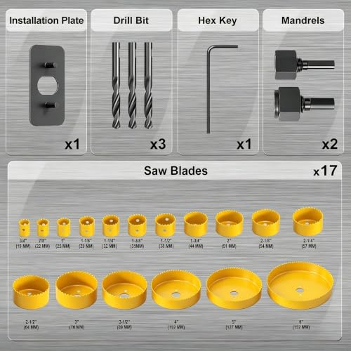 Image of KATA 25 Pieces Hole Saw Kit with 3 /4 inch-6 inch Saw Blades for Plywood, Drywall