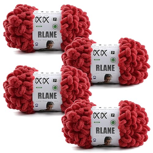 Image of Loop Yarn for Finger Knitting Soft - Chunky Yarn for Hand Knitting - 4 Pack of 180 G /6.4 Oz - #7 Jumbo - 18 Yards - Chenille Blanket Yarn for Crocheting Blankets Amigurumi (4, Red)