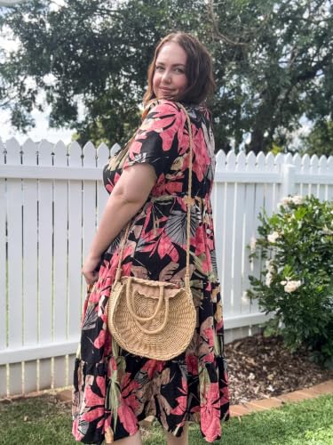 Image of TIYOMI Women Plus Size Dress Boho V Neck Short Sleeve Beach Maxi Dresses Floral /Stripe /Leaves /Lemon XL-5XL