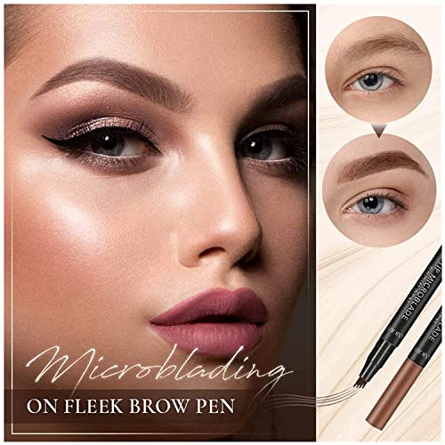 4-Tip Microblade Brow Pen, 2023 New Anjoize Eyebrow Microblade Pen, 4 Tip Precision Waterproof Brow Pen Microblading Pencil For Eyebrows, Eyebrow Makeup, Fine-Stroke, Long Lasting (2Pcs Coffee Brown) #TOP3