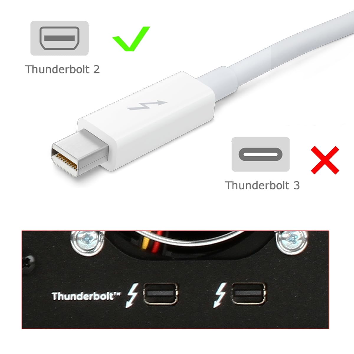 Cavo Thunderbolt 2 da 20 Gbps, da porta Thunderbolt 2 maschio a maschio, per video e dati 4K, compatibile con Mac, dischi e display del 2013, 2014 e 2015, lunghezza 200cm
