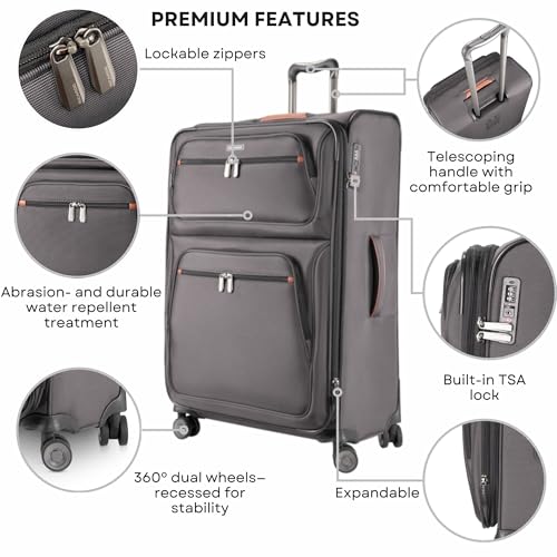 Image of Ricardo Beverly Hills Montecito 3.0 Softside Luggage Collection Expandable Suitcases with Wheels and TSA Lock, 25 inch Medium Check-in (French Gray, 25-inch Medium)