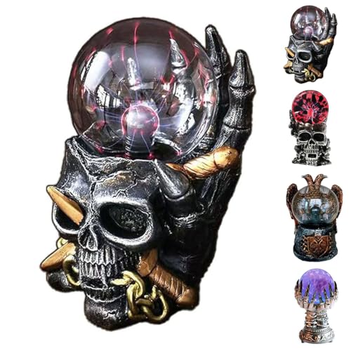 JHzood Lampe à Plasma Gothique, Sphère Lumineuse Électrique sur Socle Crâne, Aigle ou Main, Décoration Maison Halloween, Décoration Gothique pour...