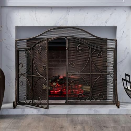 Mampara de Chimenea con Marco de Hierro de Seguridad contra Incendios, Rejilla para Chimenea con Puerta de 2 Paneles, Cubierta para Chimenea para Quemar leña y Gas, Protector contra chispas
