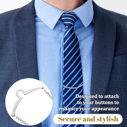 3 Pack Tie Chain for Men, Necktie Chains with Ring Clasps, Elegant Tie Clips, Suit Accessories Men Business Jewelry for Suits, Business Wedding Accessories (Gold, Silver, Black)​2