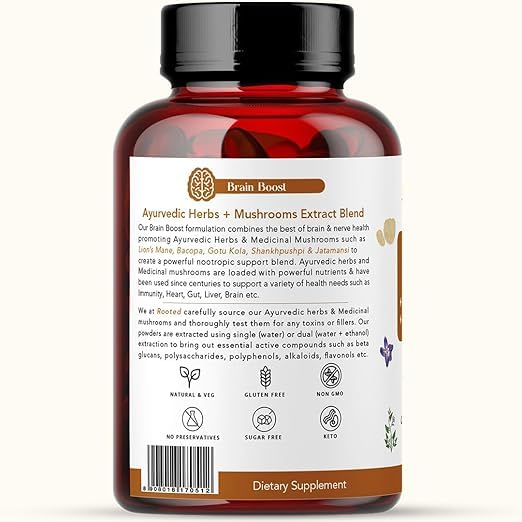 Rooted Actives Brain Booster Bundle : USDA Organic Lions Mane Mushroom Extract Capsules & Brain Boost supplement for Focus, Memory, Brain wellness (60 Capsules Each) (30 Day Supply) - Image 2 thumbnail