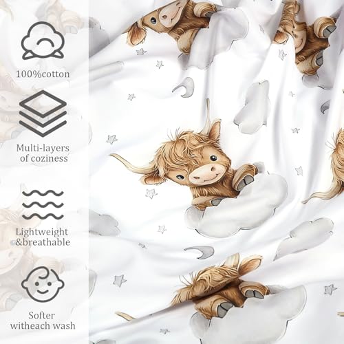 Image of Peryiter 2 Pack Highland Cow Baby Crib Sheets for Boys Girls Western Bed Sheet Set Fitted 52'' x 28 inch for Standard Crib Mattress Stretchable Soft Toddler Aesthetic Nursery Decor