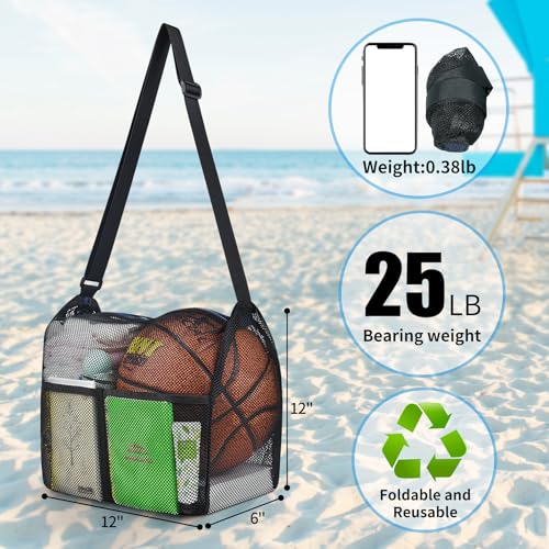 Image of Mildbeer 12x6x12 Mesh Crossbody Bag for Gym & Beach | Gym tote bag with adjustable 30-57 inch crossbody strap. Breathable quick-dry, sandproof. Lightweight foldable for travel