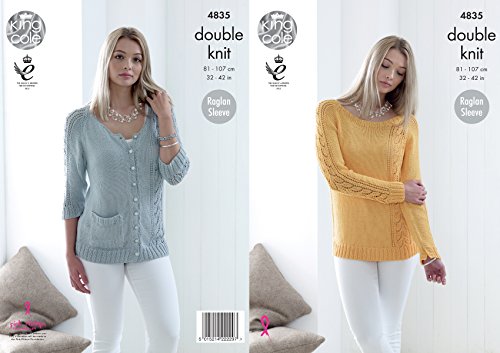 King Cole Ladies Double Knitting Pattern Raglan Sleeve Lacy Sweater & Cardigan (4835)