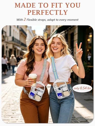 Image of 3 Pockets Clear Bag for Stadium Events with 2 Long Straps Sling Backpack Fanny Pack Concert Crossbody Purses for Women