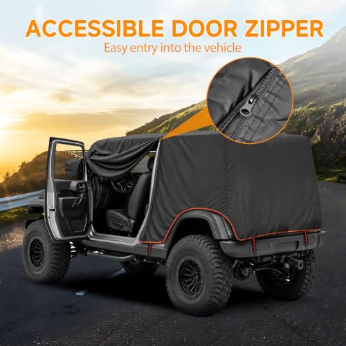 Image of NEVERLAND Wrangler Extended Cab Cover Outdoor - 2007-2026 Wrangler JKU JLU 4 Door, Waterproof UV Half Cover Rain Cover with Door Zipper, 10 Adjustable Hooks, Reflective Strips, American Flag Design