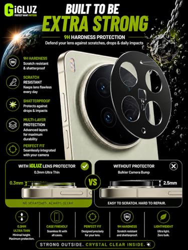 Image of iGluz Compatible with Vivo X300 Ultra Camera Lens Protector (1 Pack) | Premium 9H Tempered Glass Camera Guard | Ultra Clear HD | Scratch Resistant | Case Friendly Fit | Bubble Free Easy Installation | Full Coverage Lens Protection