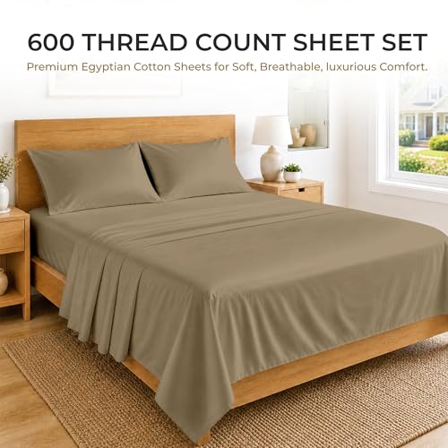 Image of SGI bedding RV Short Queen Sheet Set 60x75, 600 TC Egyptian Cotton, 4 Piece Luxury Hotel Collection, Ultra Soft & Breathable, Fits RV Mattress Camper & Trailer, 15 Inch Pocket, Taupe