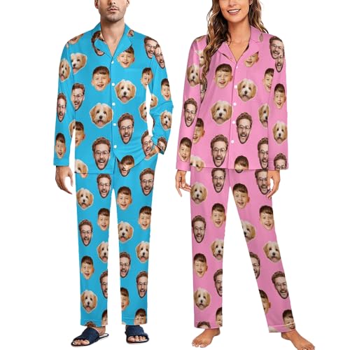 Custom Face Pajamas Set for Women Men, Personalized Pajamas Matching Sets with Face Photo, Customized Pjs Gifts for Christmas