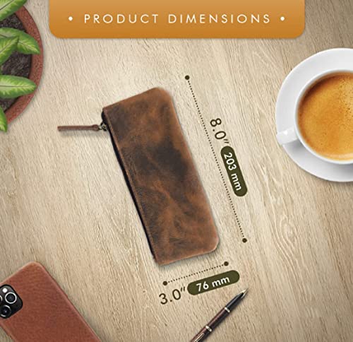Image of Contacts Genuine Leather Small Pouch Multipurpose Utility Bag Zipper Pencil Pouches Holder Aesthetic for Adults Men Women Boys Coin Purse Money I Pen I Key I Tool Jewelry Bag - Hunter Brown