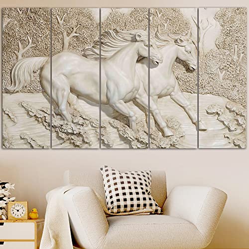 Image of Spacter art Vastu Runing Seven Horses Painting With Frame Wall art for living room wall decoration for wall Bedroom,room,Hotels-Wooden Framed- Animal Digital Painting (30x60 Inch) SP334