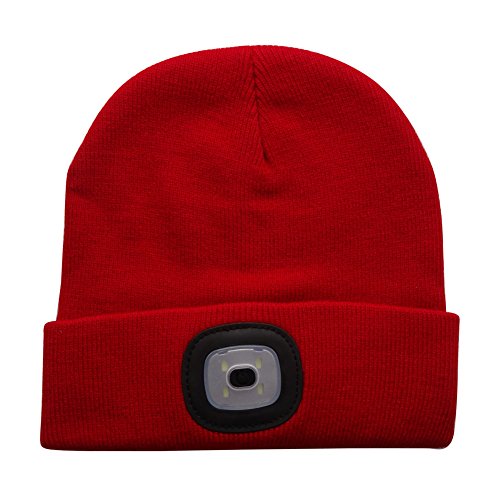 Preisvergleich Produktbild EBILUN LED-Strickmütze, Unisex-Mode-Winterwärmer 4LED-Strickmütze Wiederaufladbar Freisprecheinrichtung Taschenlampe Cap für Outdoor-Angeln, Jagd, Camping, Grillen, Laufen Rot