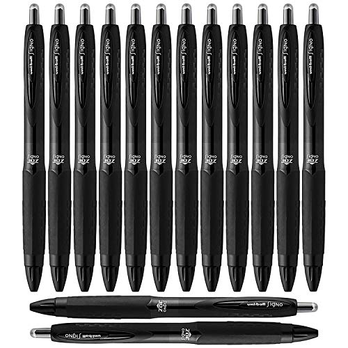 Uni-Ball Signo 307 Medium Point Retractable Rollerball Pens, Black, 12 + 2 Bonus