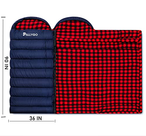 PALLYGO 0 Degree Sleeping Bag Cotton Flannel Sleeping Bags for Adults Cold Weather Camping Winter Zero Degree Warm Weather Big and Tall Right Zip - Image 3