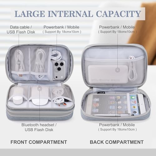 Image of FYY Electronic Organizer, Large Travel Cable Organizer Bag Pouch Electronic Accessories Carry Case Portable Waterproof Double Layers All-in-One Storage Bag for Cable, Cord, Charger, Light Grey