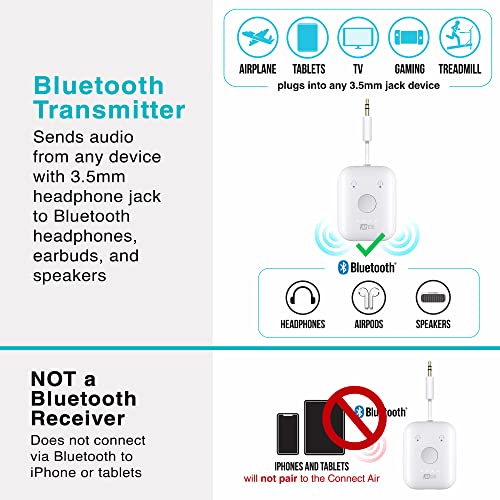 Image of MEE audio Connect Air in-Flight Bluetooth Wireless Audio Transmitter Adapter for up to 2 AirPods / Other Headphones; Works with All 3.5mm Aux Jacks on Airplanes, Gym Equipment, TVs, & Gaming Consoles