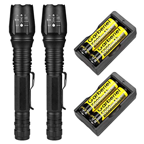 FlashDealer Led Flashlight 2 Pack High Lumen Torch with Rechargeable Battery and Charger for Camping Hiking Outdoor