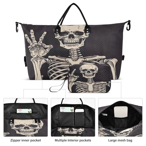 Funny Skeleton Travel Duffel Bag Large Capacity Weekender Bag with Toiletry Bag Detachable Shoulder Strap Travel Tote Bag for Women2