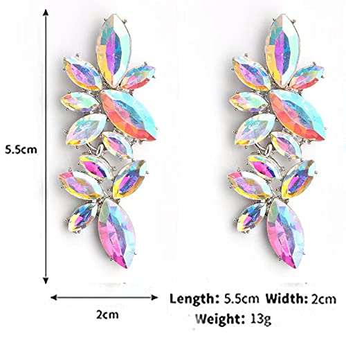 RGY Iridescent Rhinestone Earrings for Prom, Sparkling Bridal Cluster Drop Dangle Stud Earrings, AB Crystal Pageant2