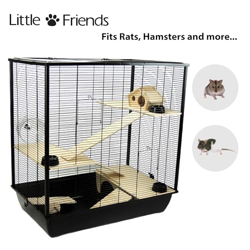 Hamster & Rat Cage 78cm x 48cm x 80cm - Plaza Tall Multi-Level Black | Little Friends