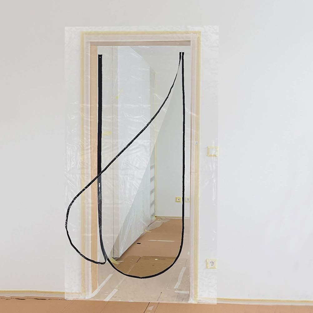 TIMESETL 43" x 83" Door Dust Barrier with Pre-Installed Fastener, Temporary Door Plastic U Shape Barrier Protection Kit, for Decorating House, Residential Room, New Builds, Renovation