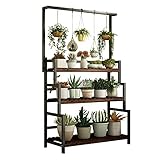 GXFCHYL Metal 3-Tier Hanging Plant Stand, Planter Shelves, Hanging Plant Holder, Multiple Flower Pot Display Holder Shelf, Indoor Outdoor Heavy Duty Planter Shelving Unit with Grid Panel