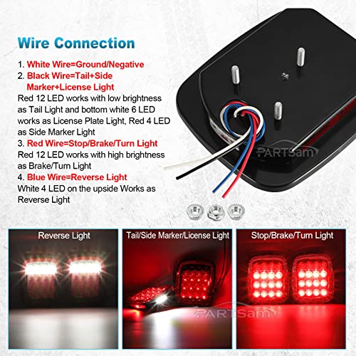 Partsam 2X Led Tail Lights Universal 26Led Red Stop Brake Turn Reverse Tail Lamps With Side Marker License Lights Compatible With Wrangler Yj Tj Cj Pick-Up Truck Trailer Boat Rv Flatbed 12V #TOP3