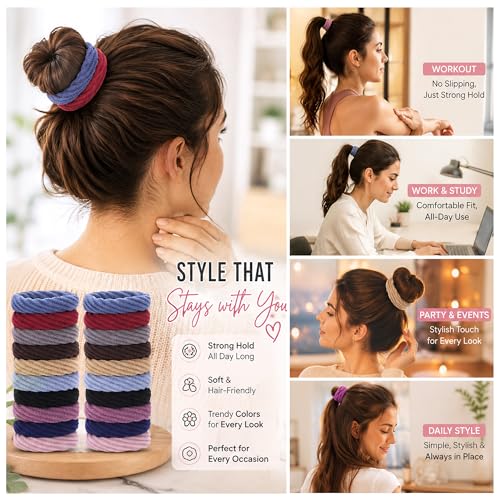 Image of GLUN Braided Multicolor Ponytail Holders Hair Ties Pack of 50, Soft Cotton Elastic Scrunchie Bands for Women, Girls & Teens, Strong Stretchable Non-Slip Rubber Bands for Thick Hair & Daily Styling